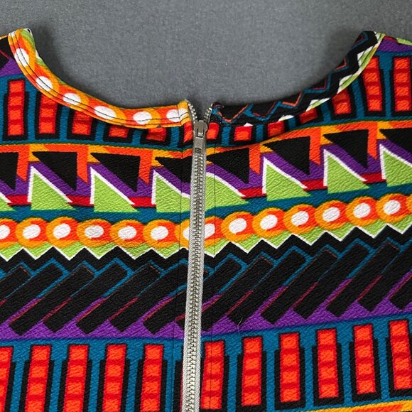 Lularoe Womens L Amelia SS Scoop Neck Back Zip Pleated Teal Geometric Dress - Picture 9 of 11